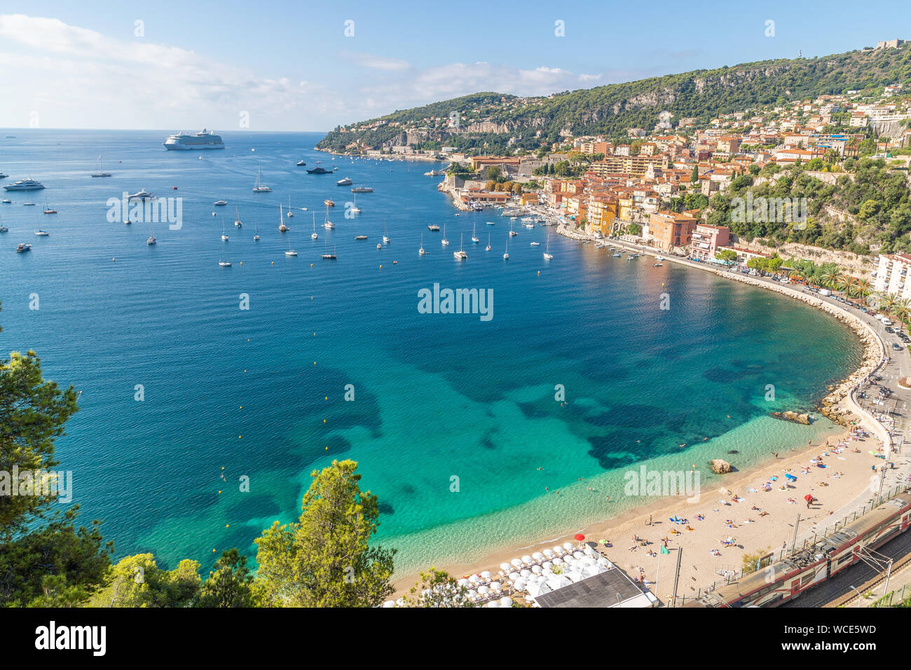 The viewpoint overlooking Villefranche-sur-Mer in the South of France Stock Photo