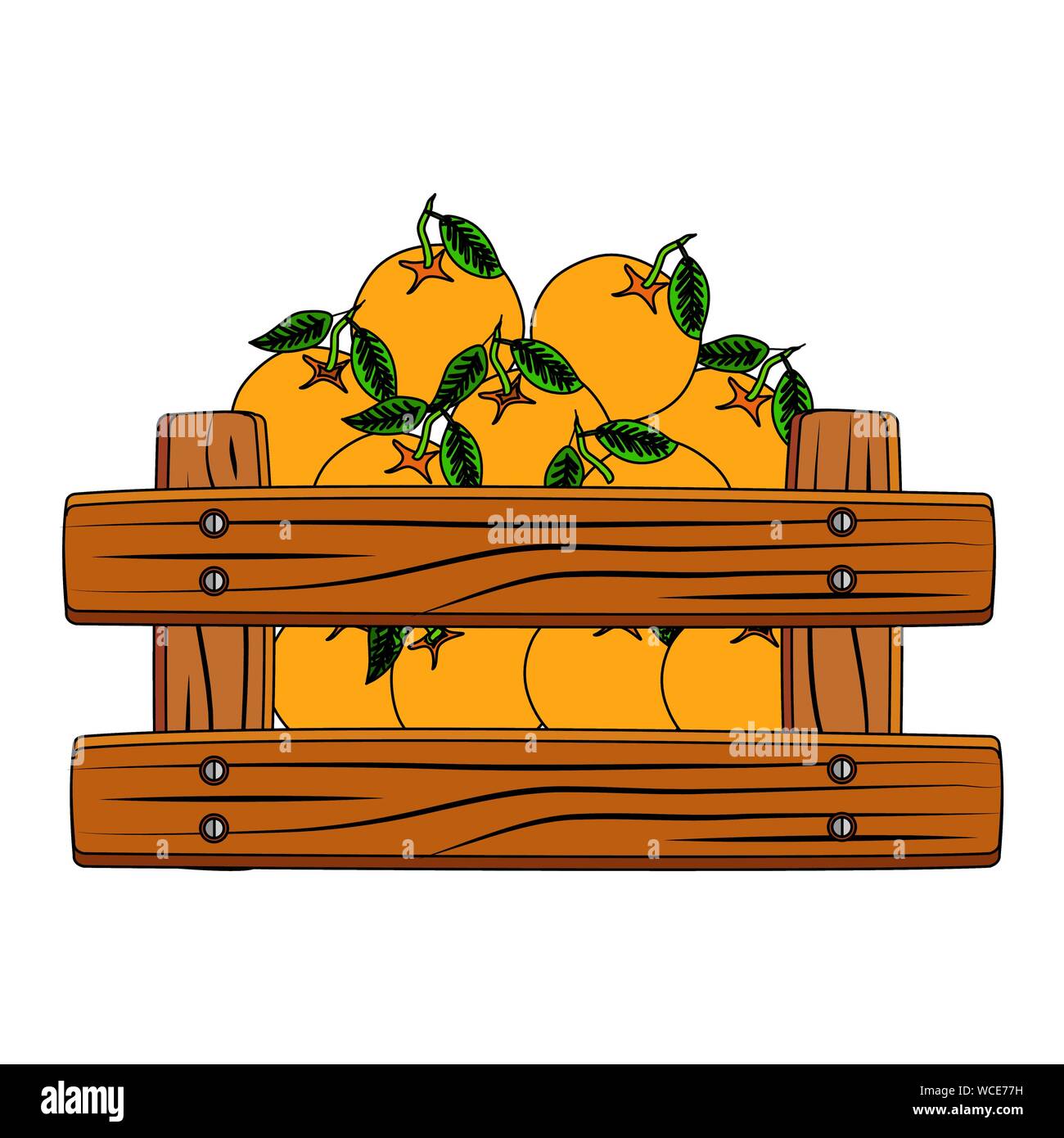 fresh oranges fruits in wooden box Stock Vector