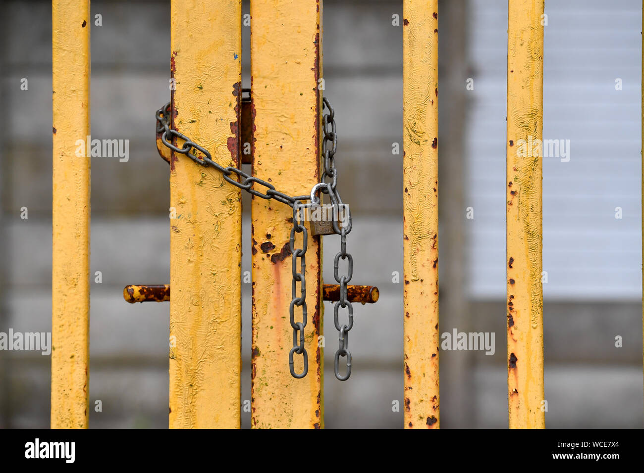 Locked gates at Gigg Lane, Bury Stock Photo Alamy