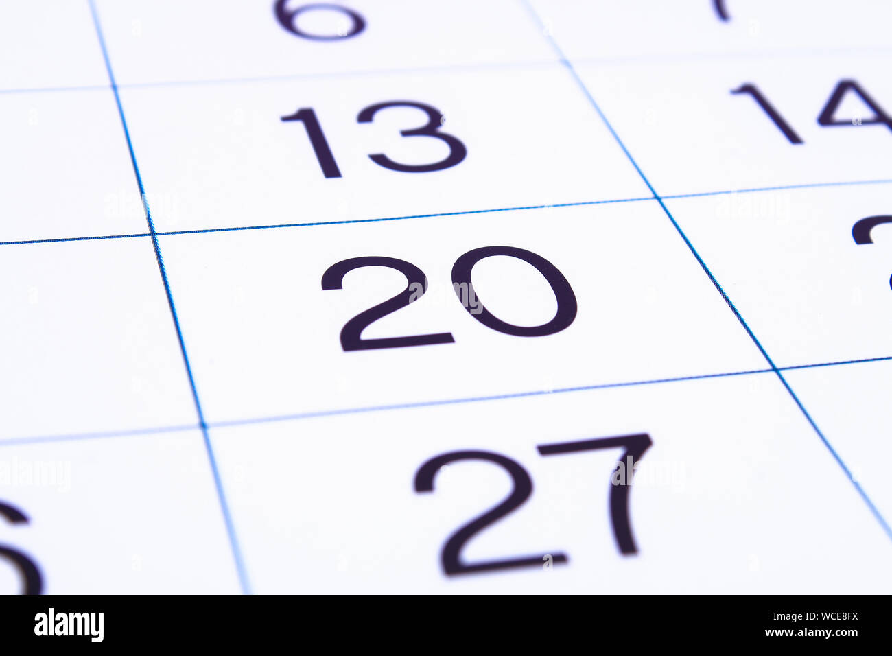 Calendar page close up. Big numbers. Calendar page background. Number 20.  Month date Stock Photo - Alamy