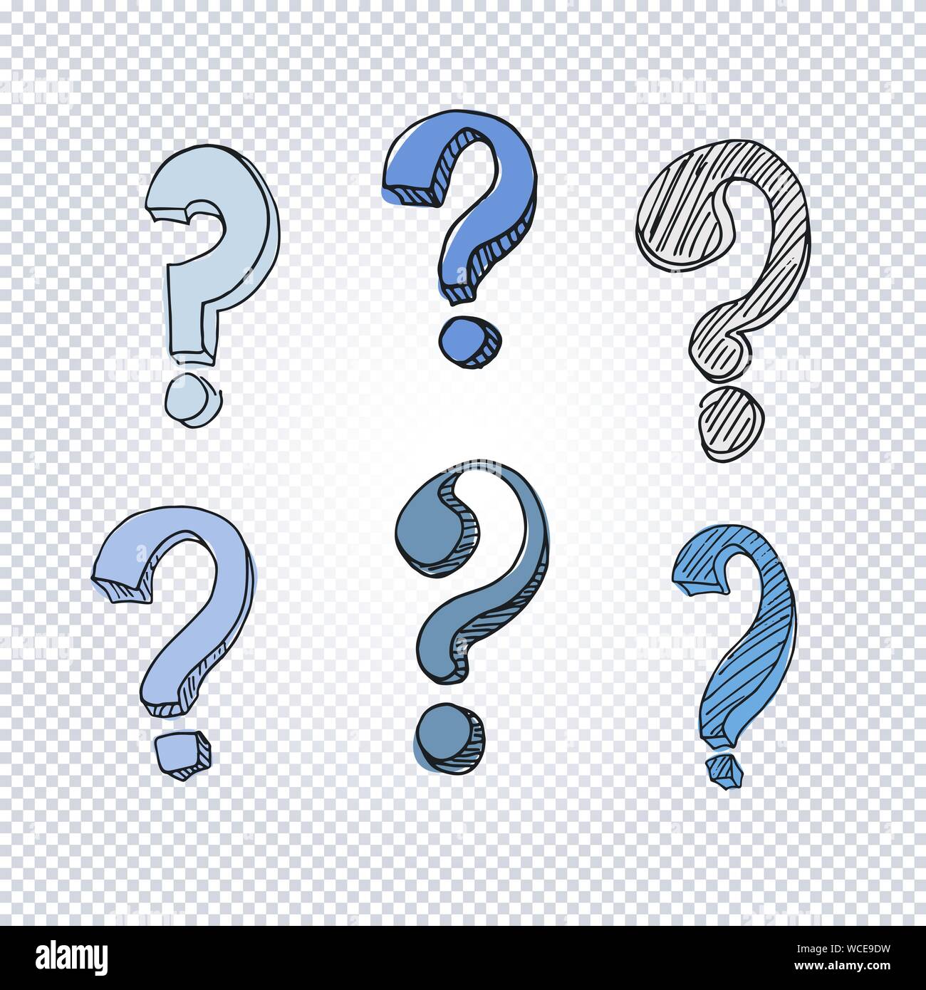 Set of hand drawn doodle question marks on a transparent background.  Cartoon question marks in grunge texture style. Vector illustration Stock  Vector Image & Art - Alamy