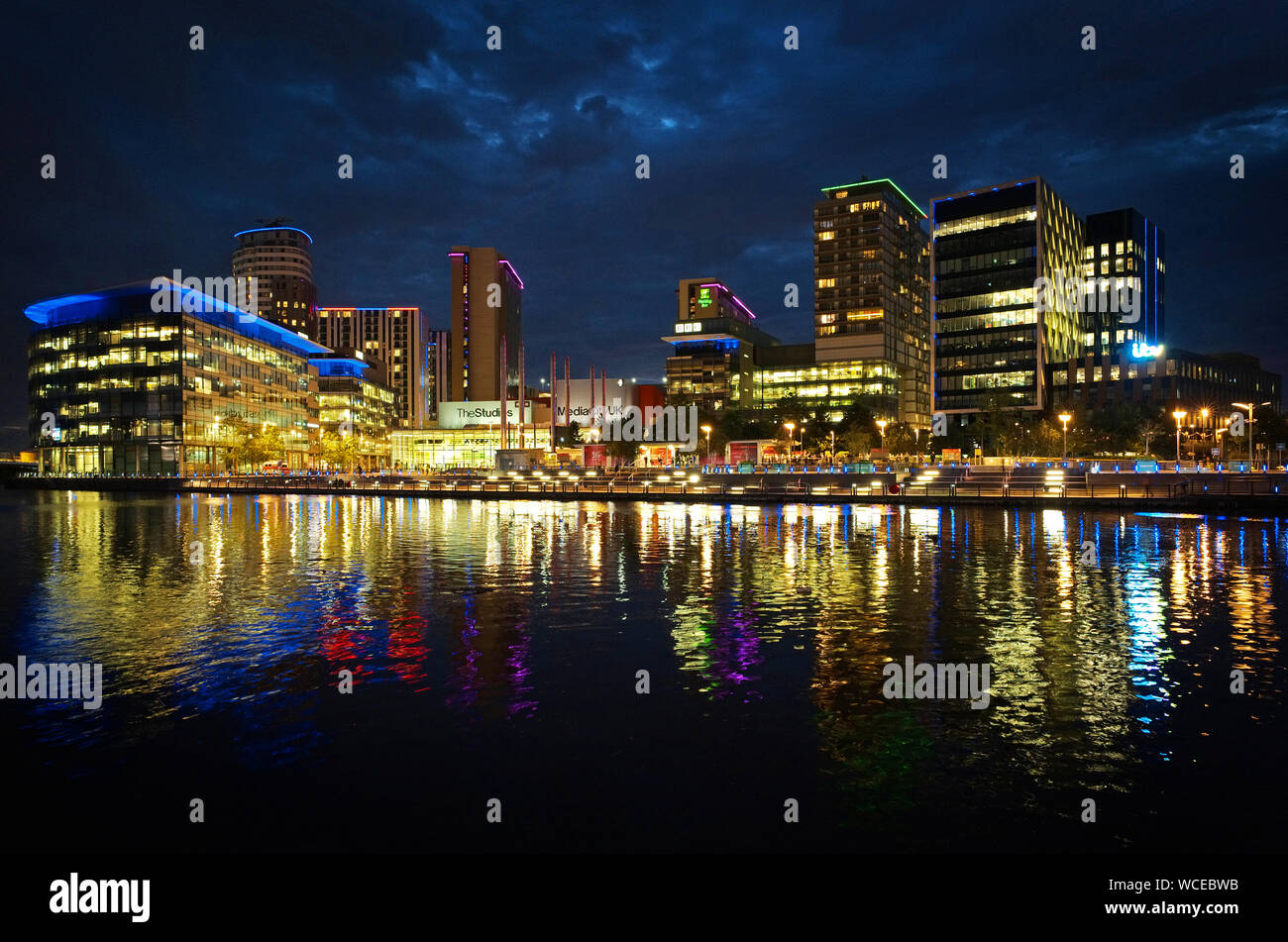 The images shows Media City in Salford, built on the site of the old Manchester Docks at Salford Quays, on the Manchester Ship Canal. Stock Photo