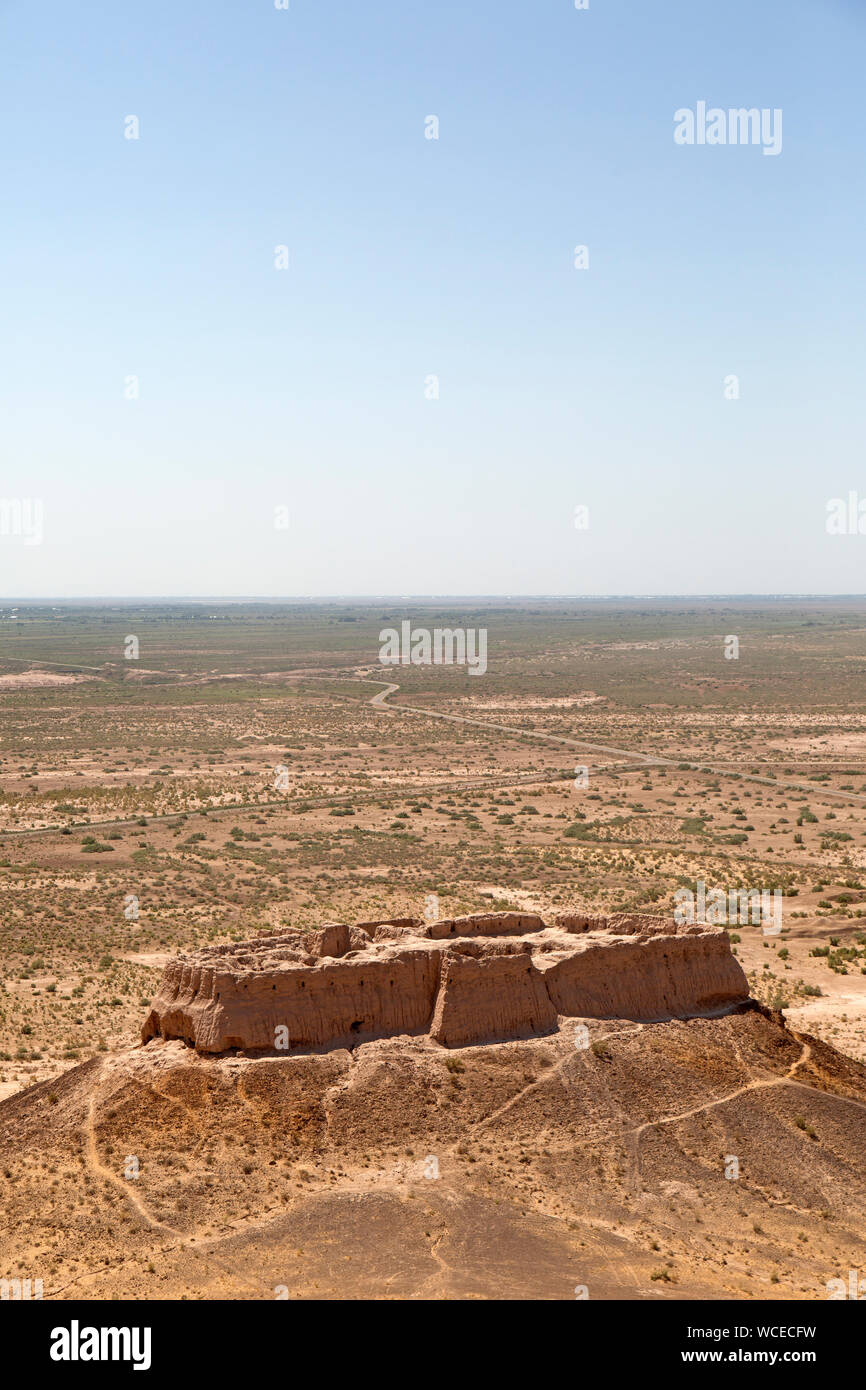 The Ayaz Kala Fort, Uzbekistan. Situated on a hilltop overlooking the Kyzylkum desert. Built in the second century AD. Stock Photo