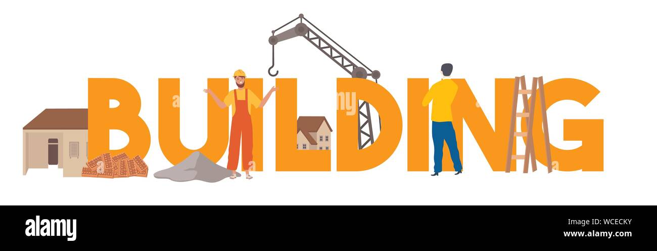 Building construction team work house crane worker. Stock Vector