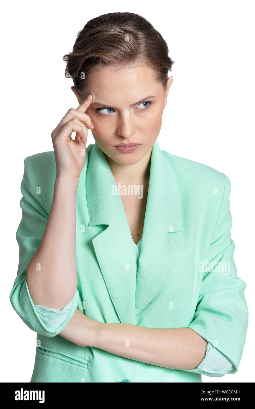 Portrait of young woman isolated on white background Stock Photo - Alamy