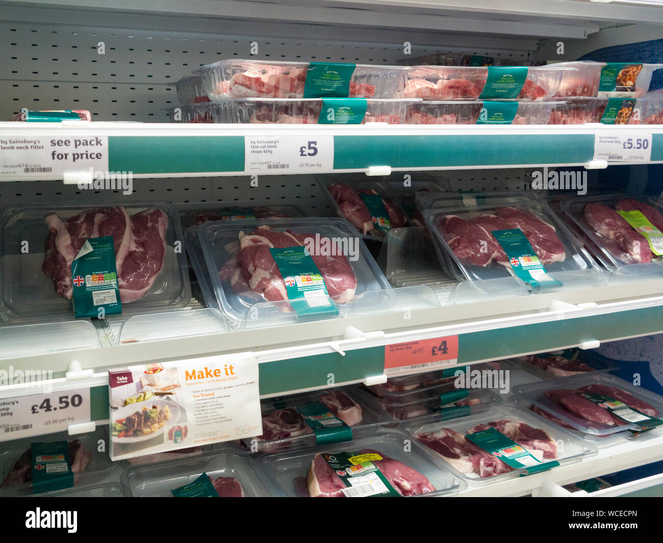 British meat for sale on a Sainsbury supermarket shelf, UK Stock Photo