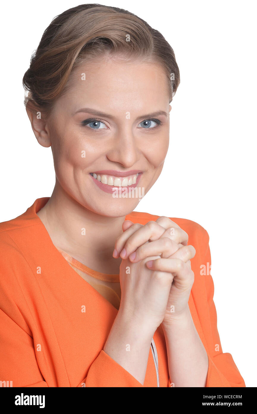 Portrait of beautiful young woman posing isolated on white Stock Photo ...