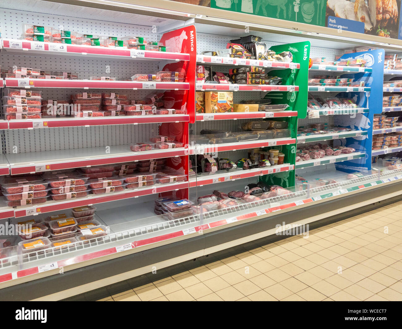 Meat for sale on a Sainsbury supermarket shelf, UK Stock Photo