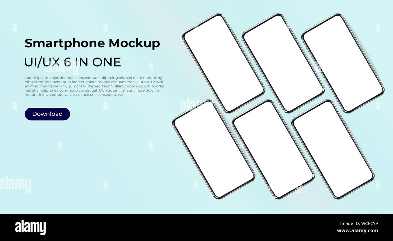 Download Six Smartphones Mock Up Template For User Experience And App Design Presentation For Websites Landing Pages And Applications Stock Vector Image Art Alamy