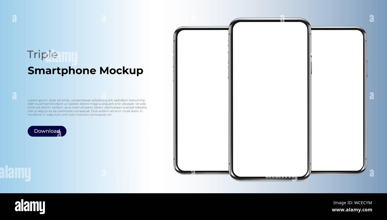 Triple realistic smartphone template mockup for user experience ...