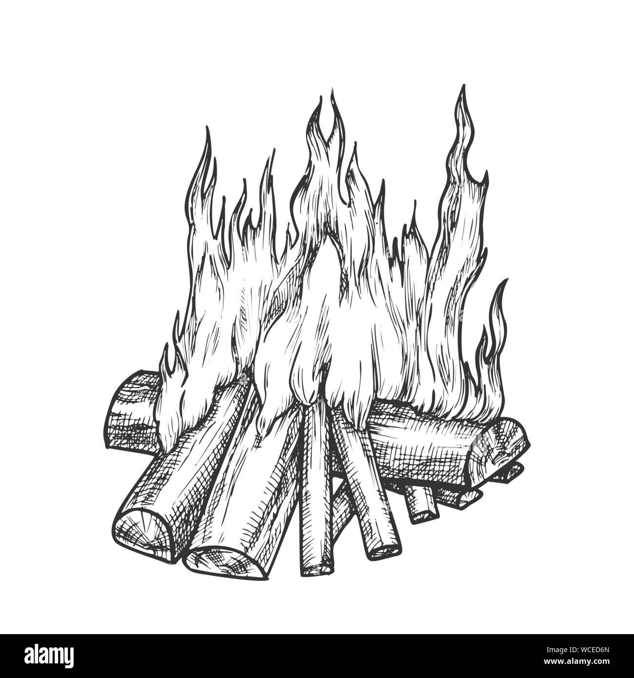 Vector Black and White Cartoon Illustration of Burning Fire with Wood Stock  Vector - Illustration of background, sign: 275267786