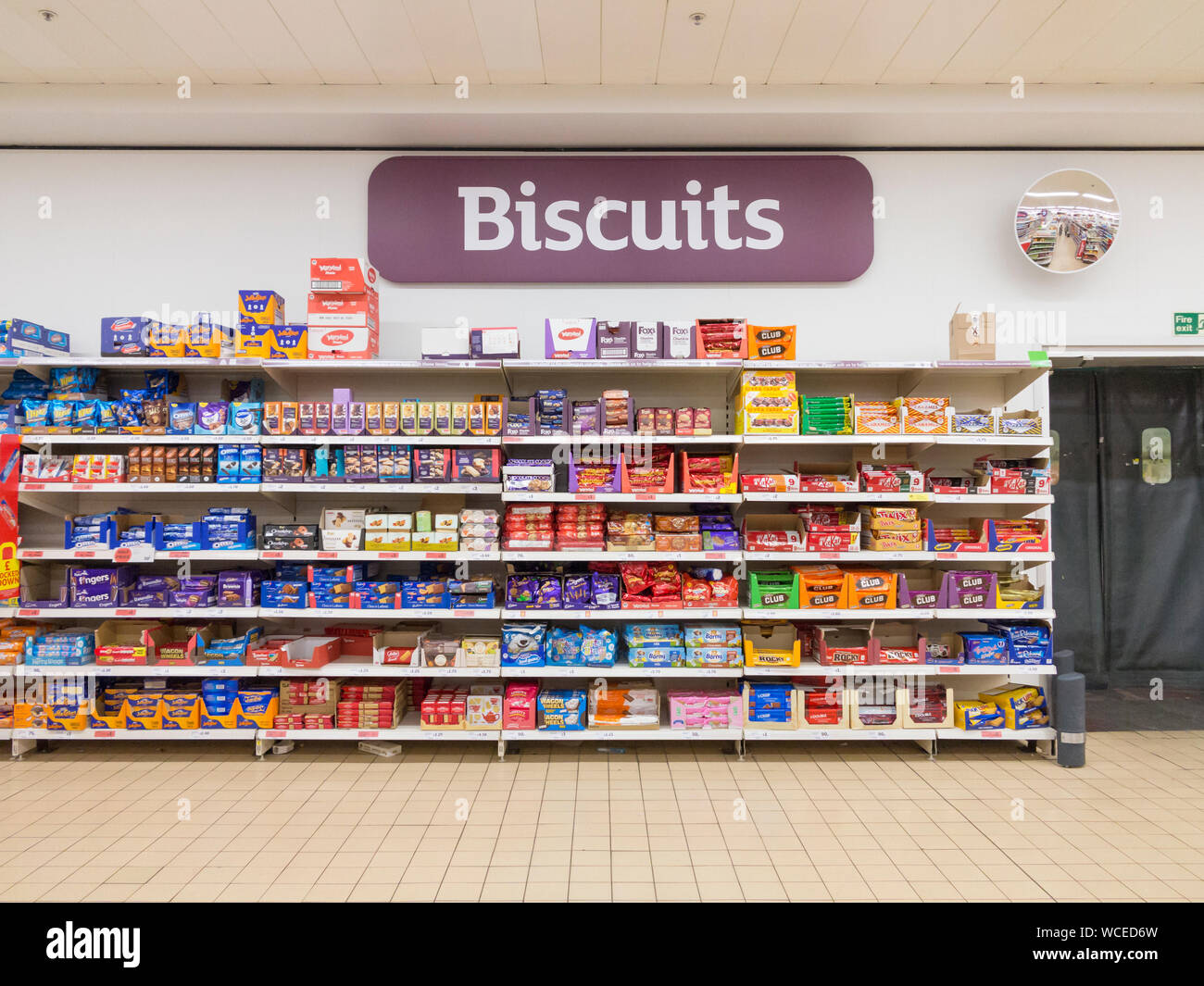 Biscuits for sale on a Sainsbury supermarket shelf, UK Stock Photo