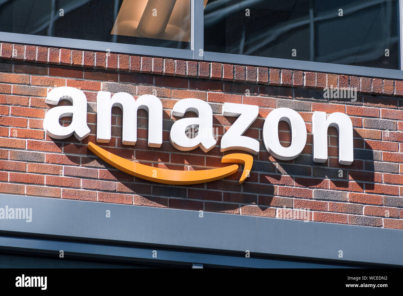 August 21, 2019 San Francisco / CA / USA Close up of Amazon logo on