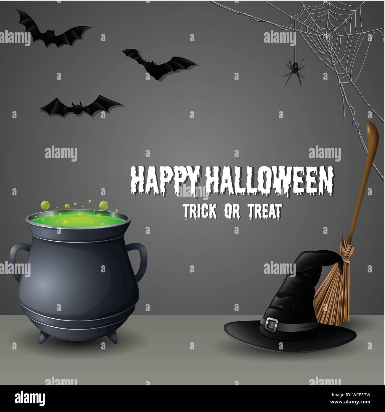 Vector illustration of Halloween icon set witch hat with cauldron and ...