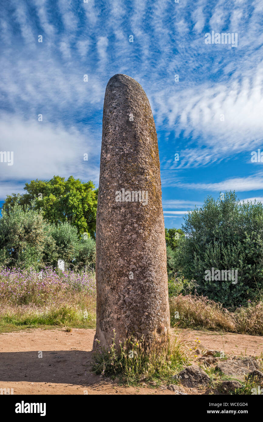 Menir dos Almendres, Monte dos Almendres menhir, megalithic monument, near Evora, Alentejo Central, Portugal Stock Photo