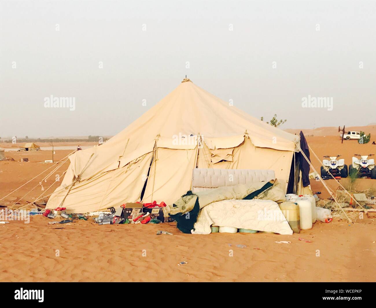 Tent On Sand Dune In Desert Against Clear Sky Stock Photo - Alamy