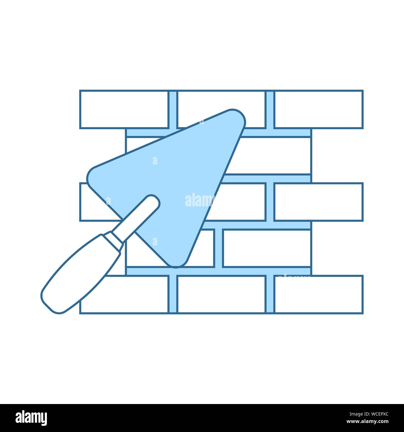 Icon Of Brick Wall With Trowel. Thin Line With Blue Fill Design. Vector ...