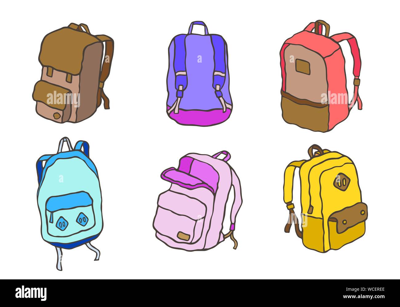 Set of different types backpacks vector  Backpack drawing, Drawing bag,  Bag illustration