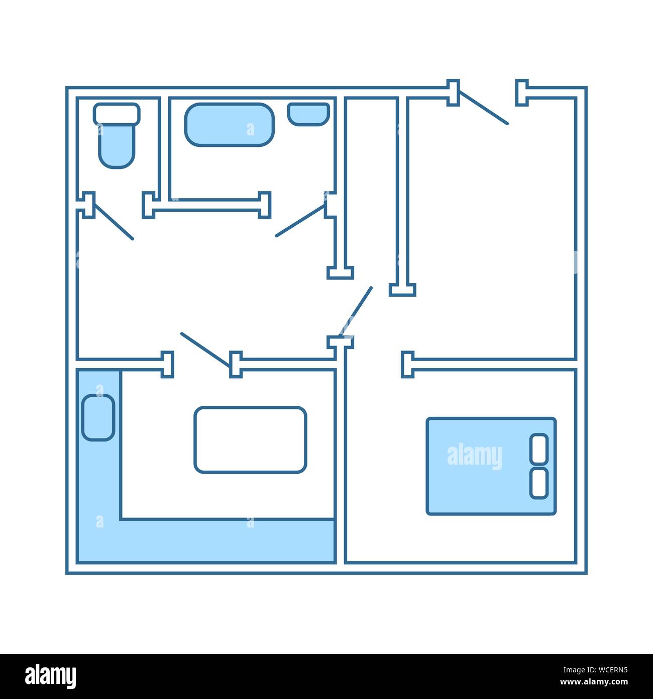 Icon Of Apartment Plan. Thin Line With Blue Fill Design. Vector ...