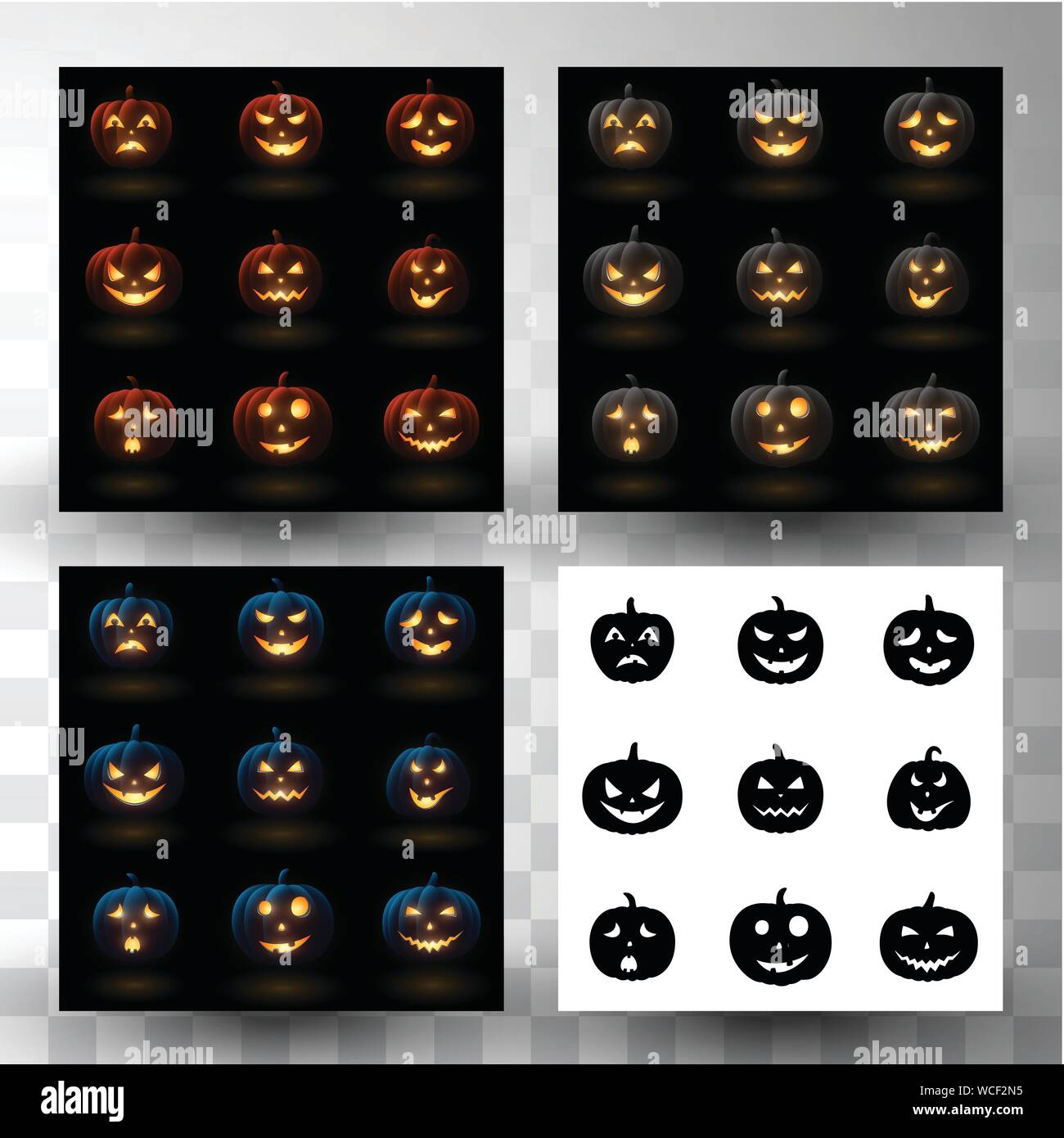 Set of Halloween pumpkins with different colour Stock Vector