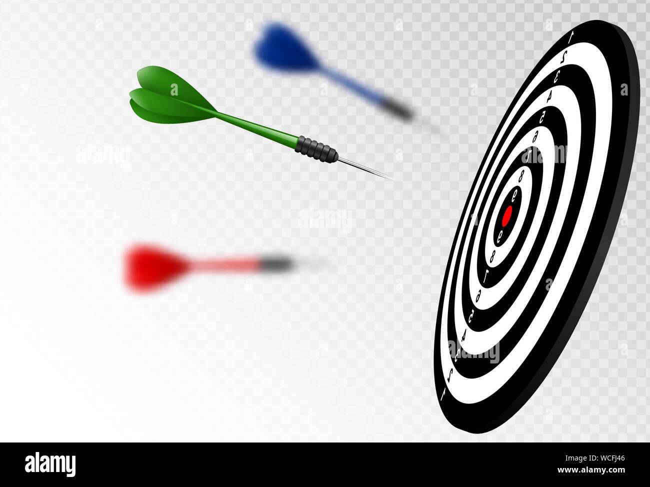 Vector green dart arrows flying to target dartboard. Metaphor to target  success, winner concept. Isolated on white transparent background Stock  Vector Image & Art - Alamy