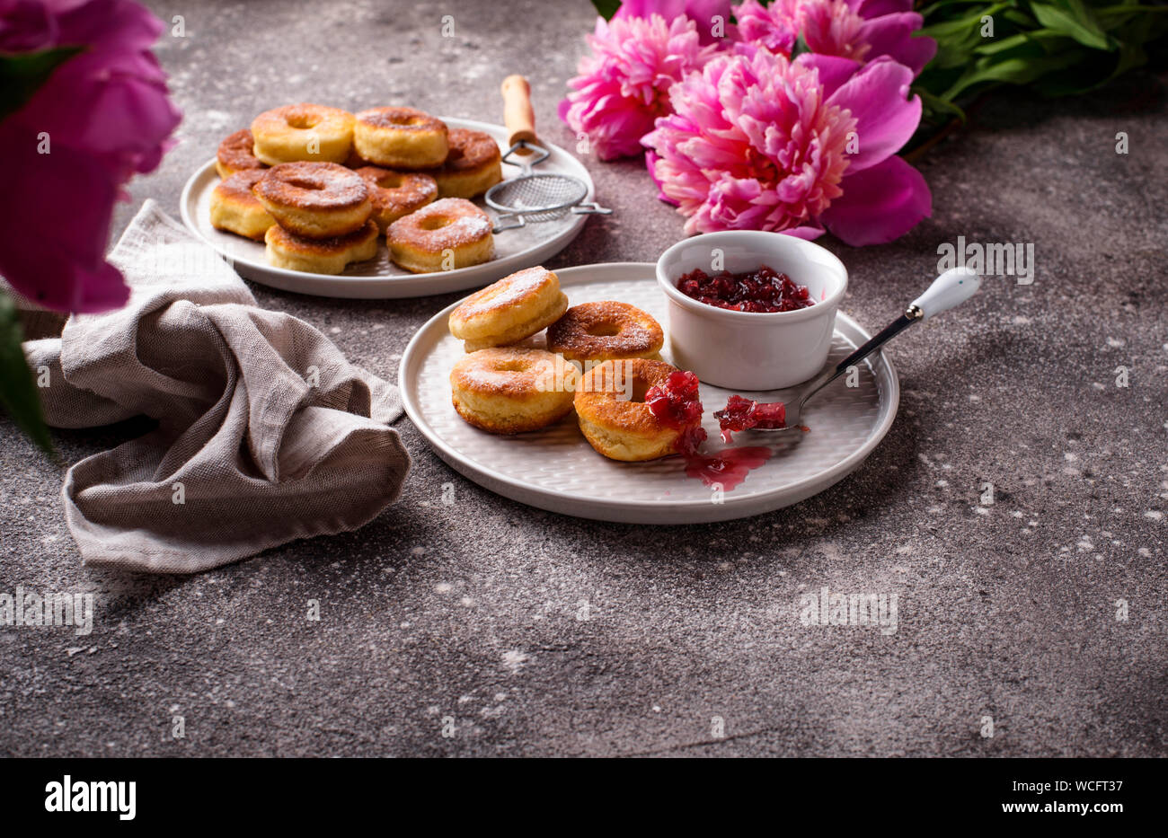 Homemade donuts with rose jam Stock Photo Alamy