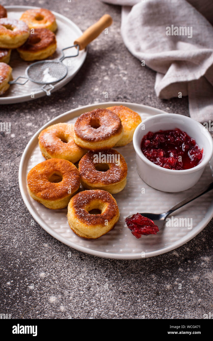 Homemade donuts with rose jam Stock Photo