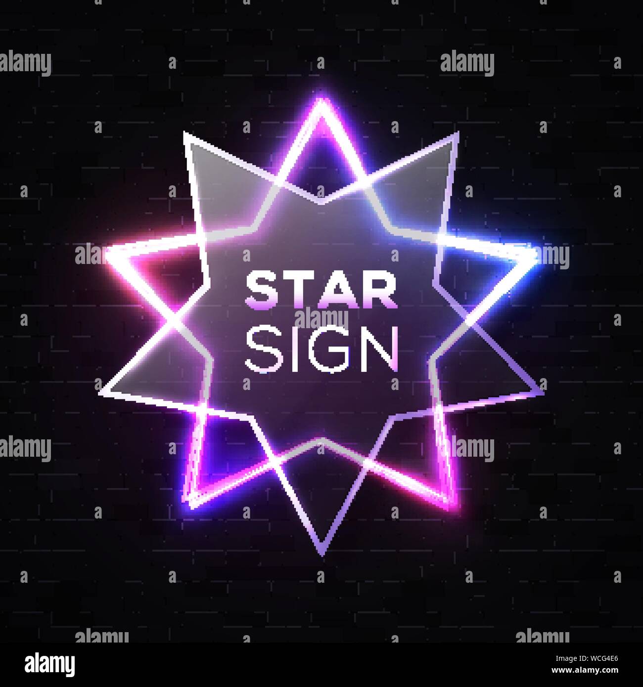 Shining light neon star background on black wall. Stock Vector