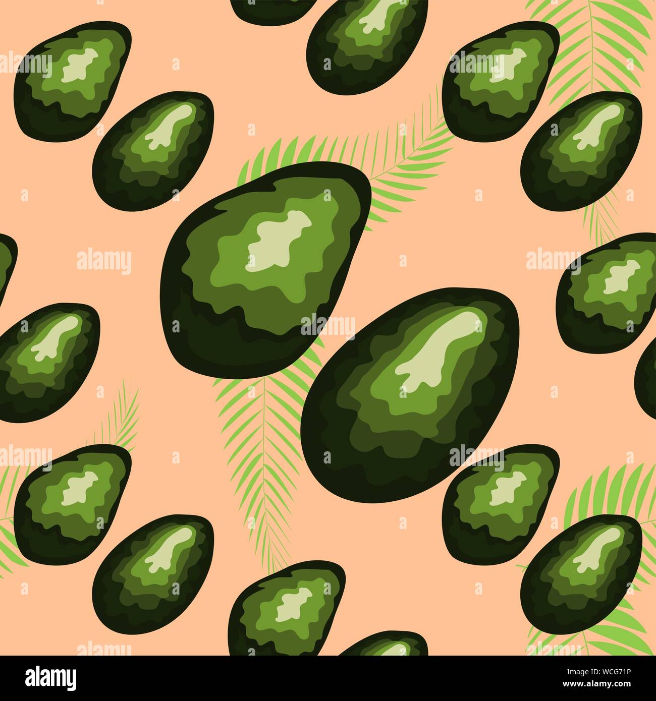 Avocado seamless pattern with tropical leaves of palm tree Stock Vector ...