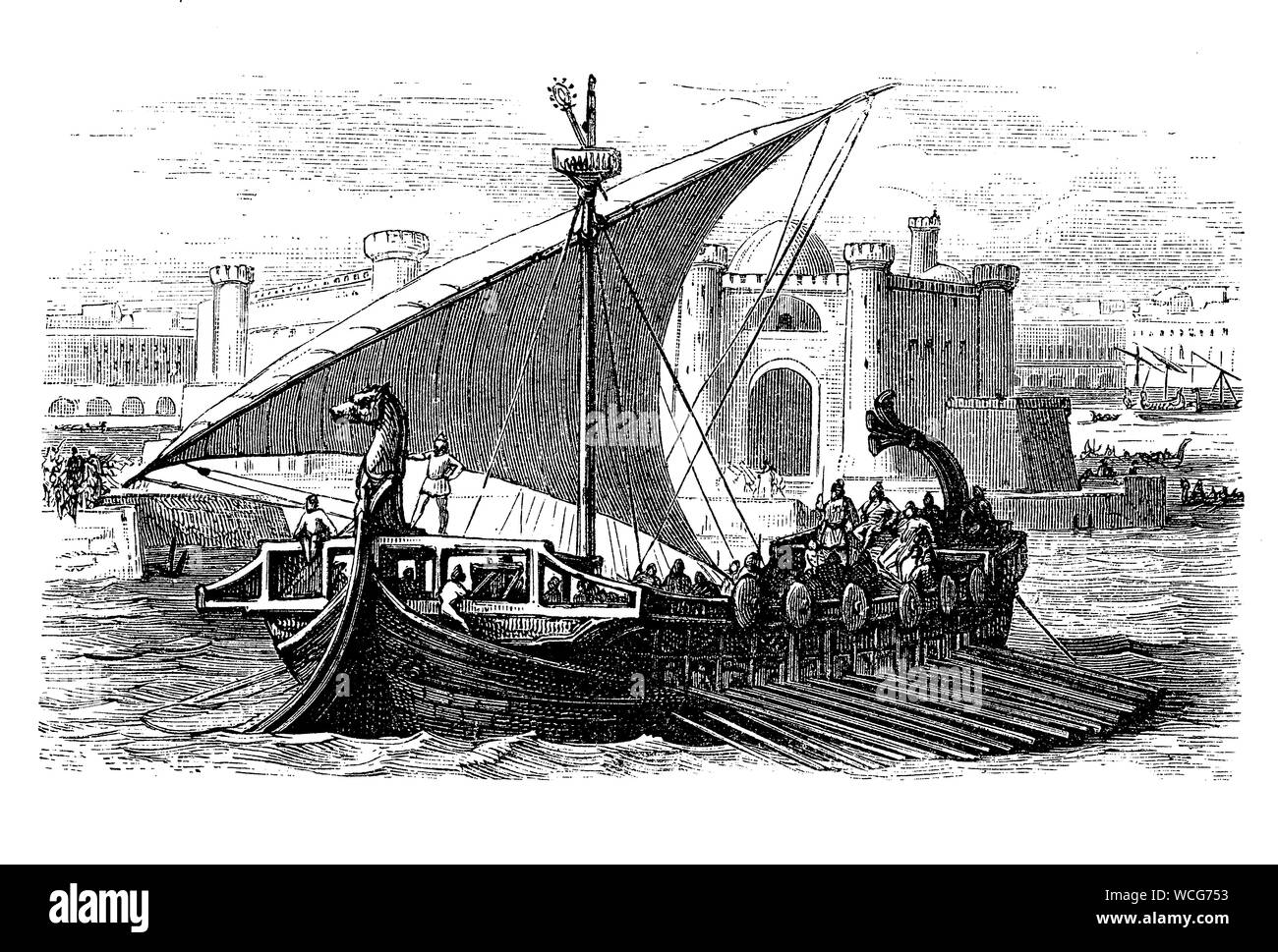The Phoenicians were the master of the Mediterranean maritime traffic and their ships were built with the best techniques of the past Stock Photo