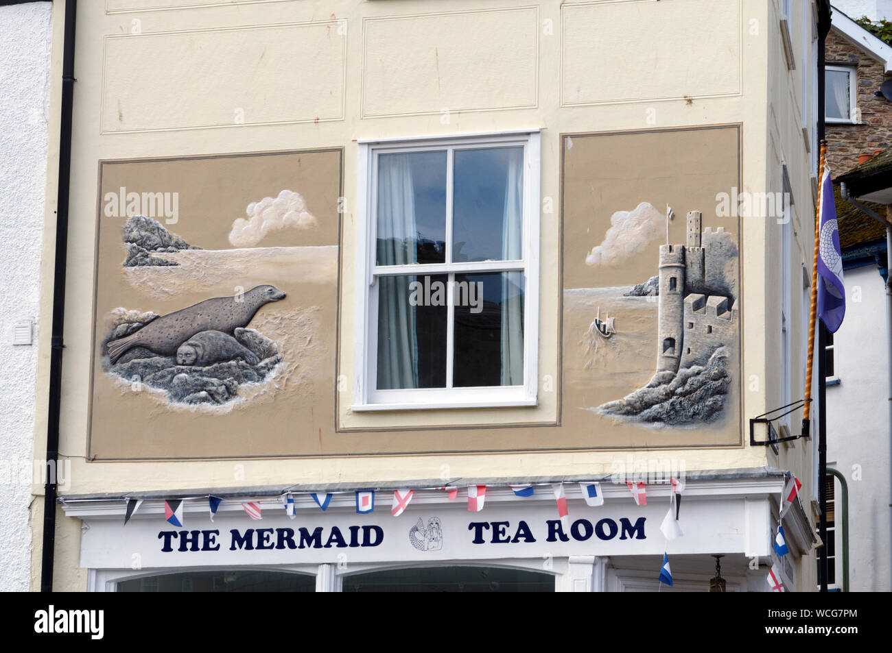 Painted wall, The Mermaid Tearooms, Dartmouth, Devon. Stock Photo