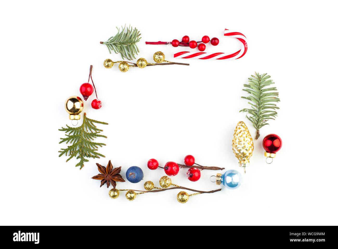 Christmas Composition Frame With Xmas Lollipop Red Holly Berries
