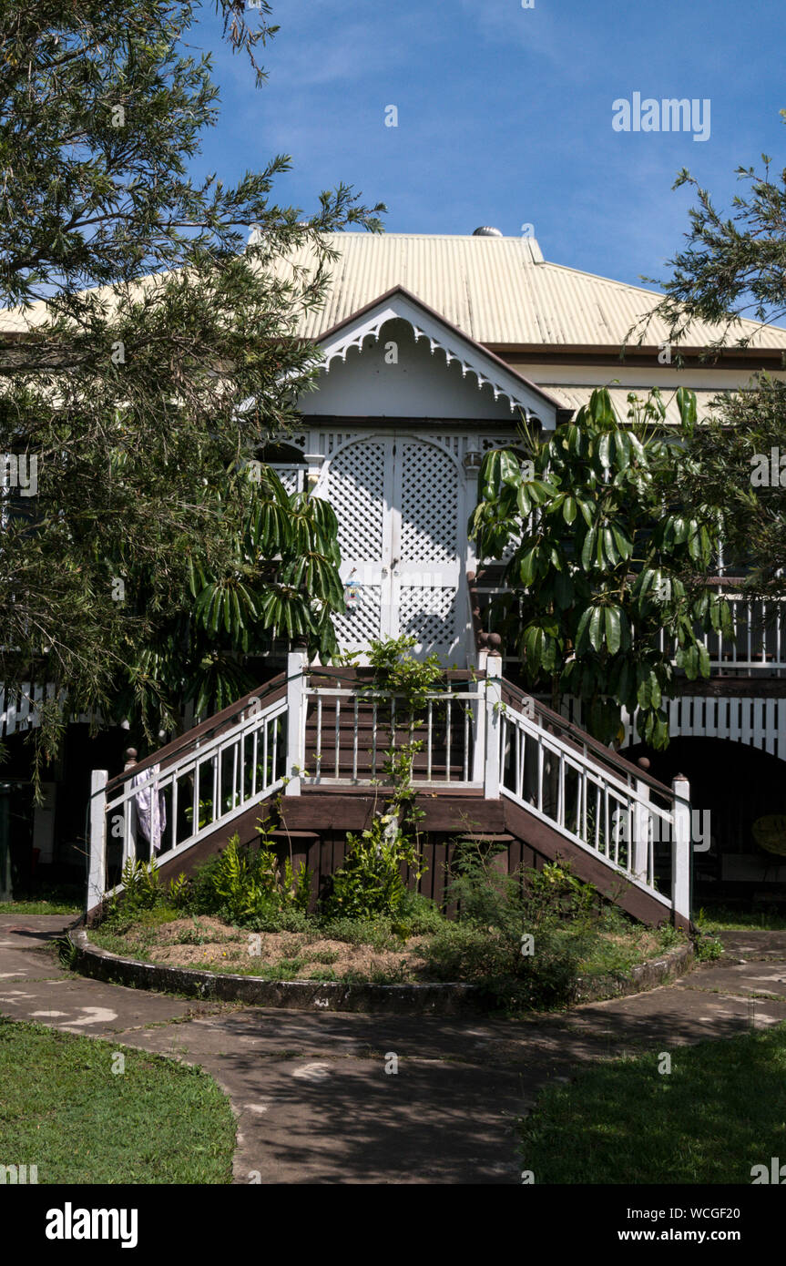 A Federation Queenslander house designed and built on stilts, is an