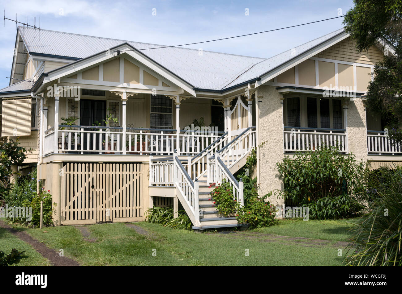 A Federation Queenslander house designed and built on stilts, is an