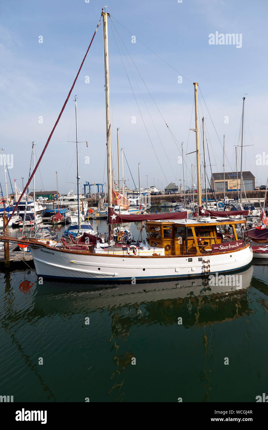 The Historic 1943, Ketch Starbuck, on display in the Royal Harbour, Ramsgate Stock Photo