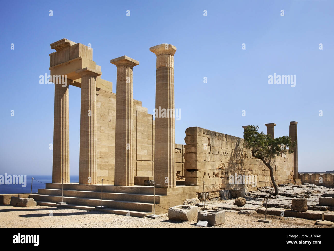 Acropolis in Lindos. Doric temple of Athena Lindia. Rhodes island. Greece Stock Photo