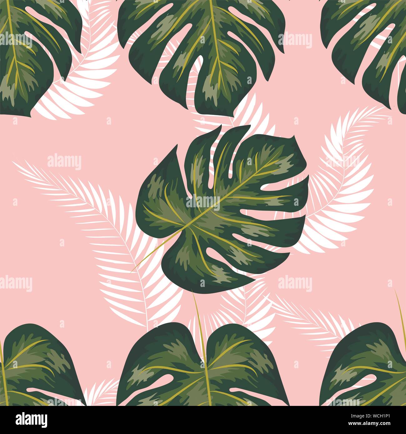 Tropical palm leaves, jungle leaf seamless floral pattern background ...