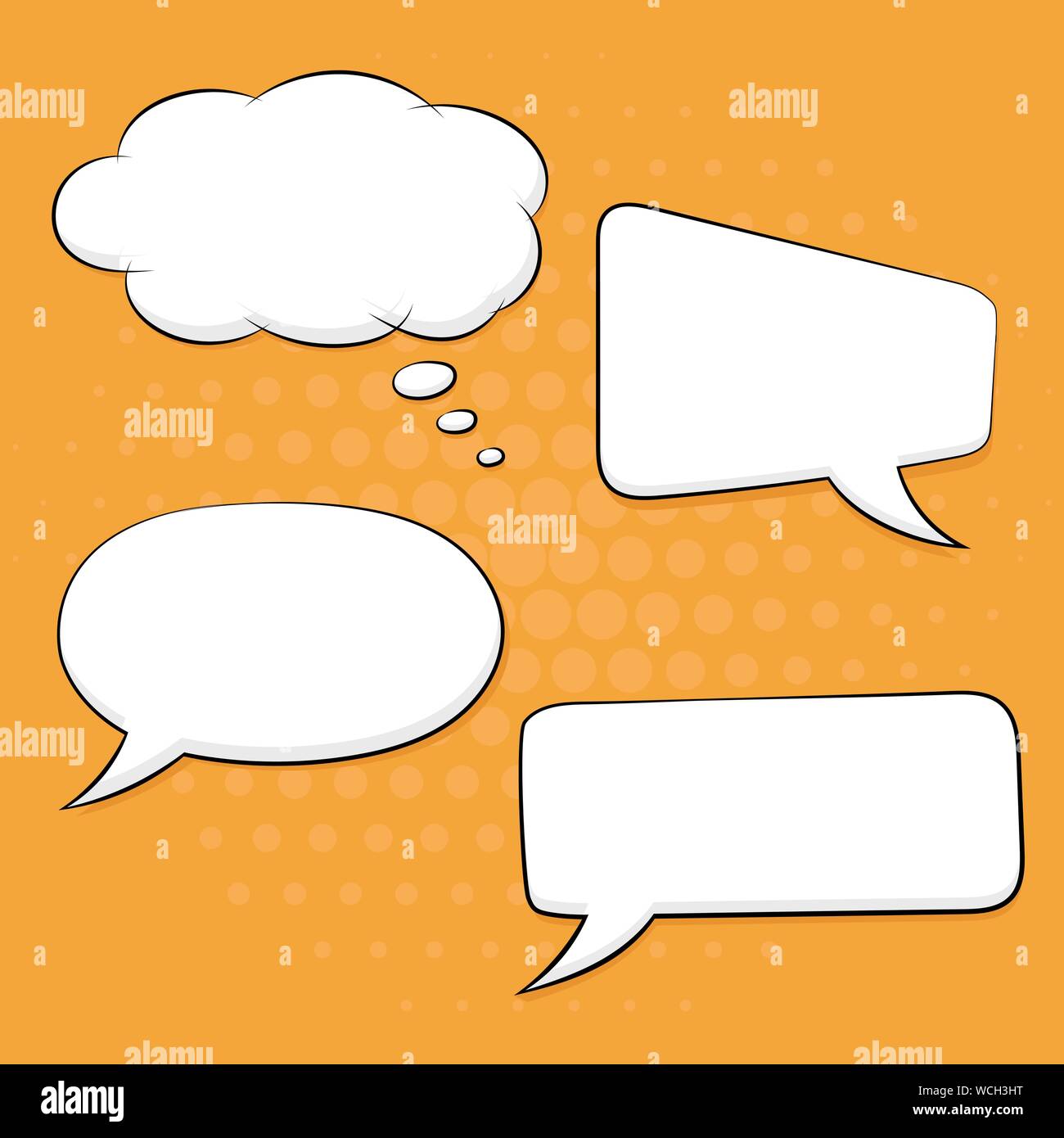 Speech bubbles set on orange background. Pop art comic style Stock Vector