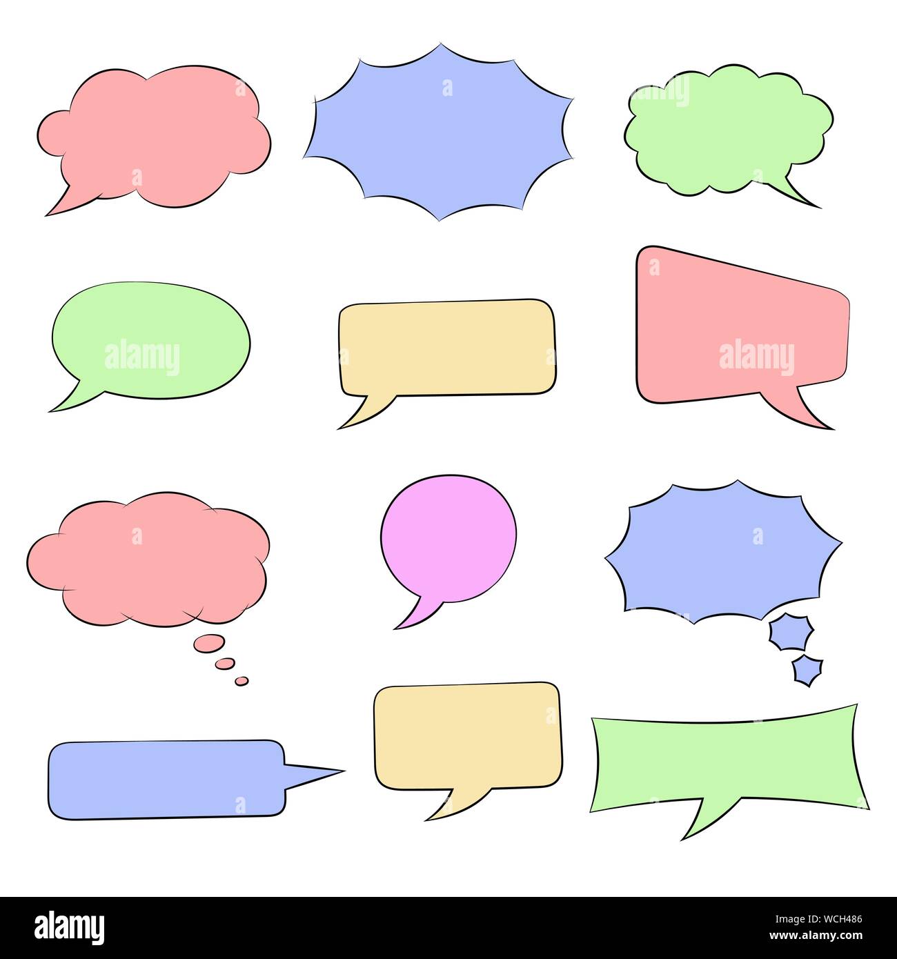 Speech bubbles set. Colored doodles Stock Vector
