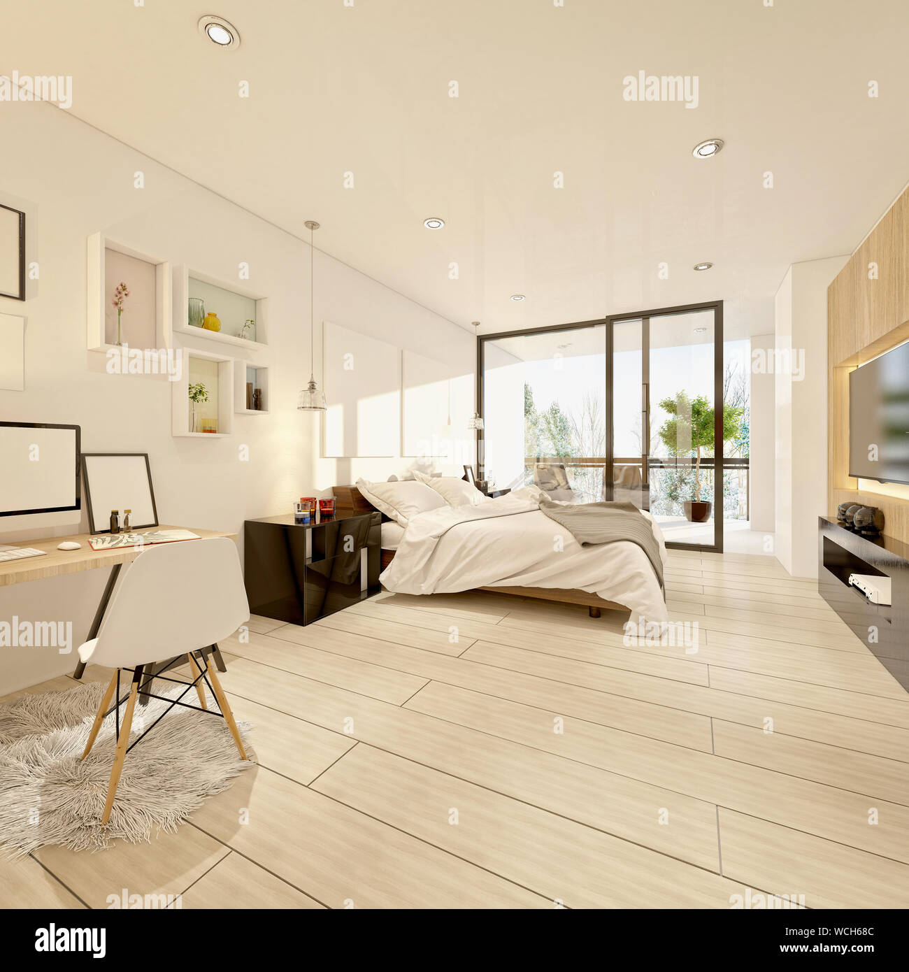 3d render modern hotel room, hotel suite Stock Photo