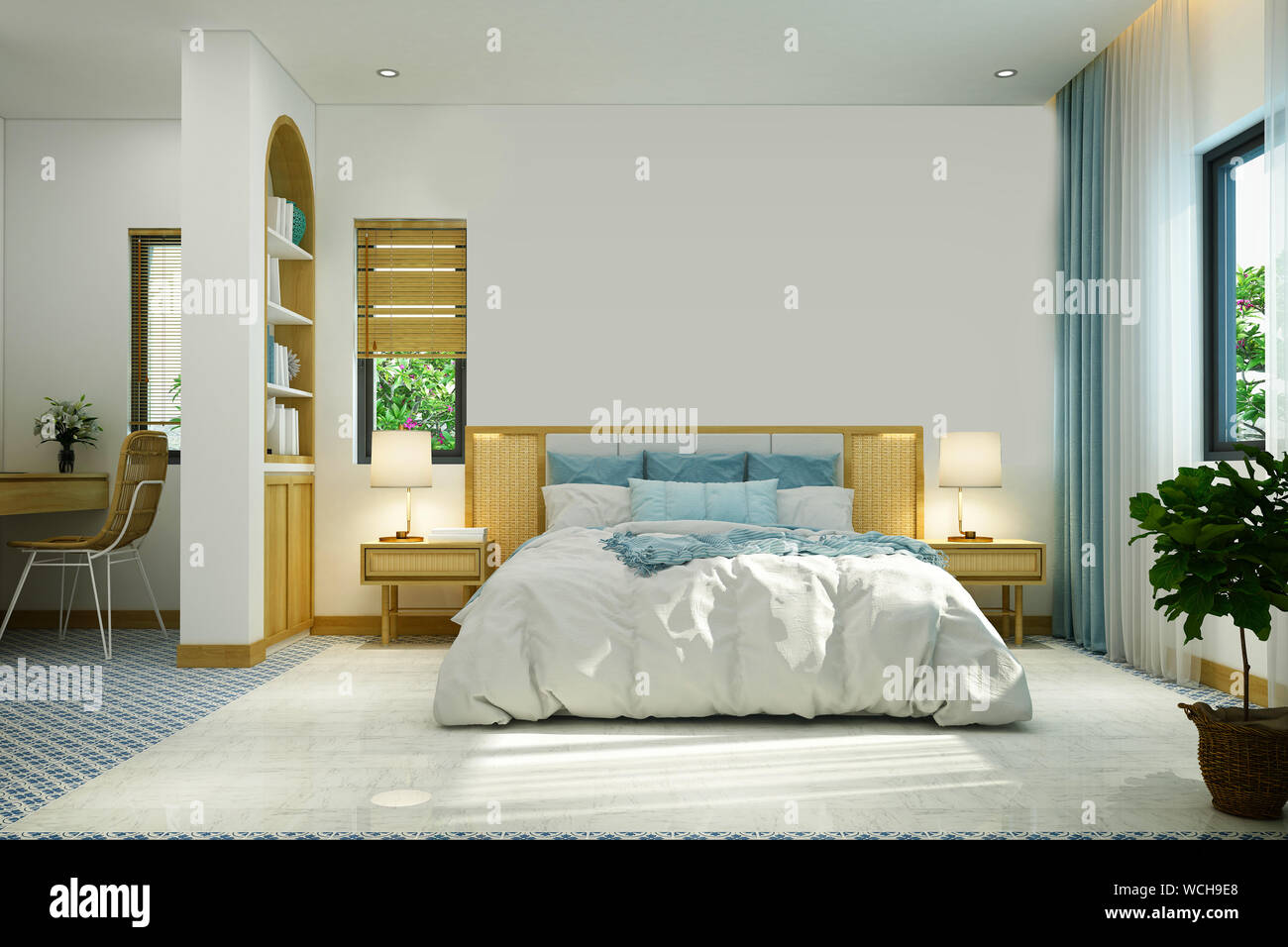 3d render modern hotel room, hotel suite Stock Photo