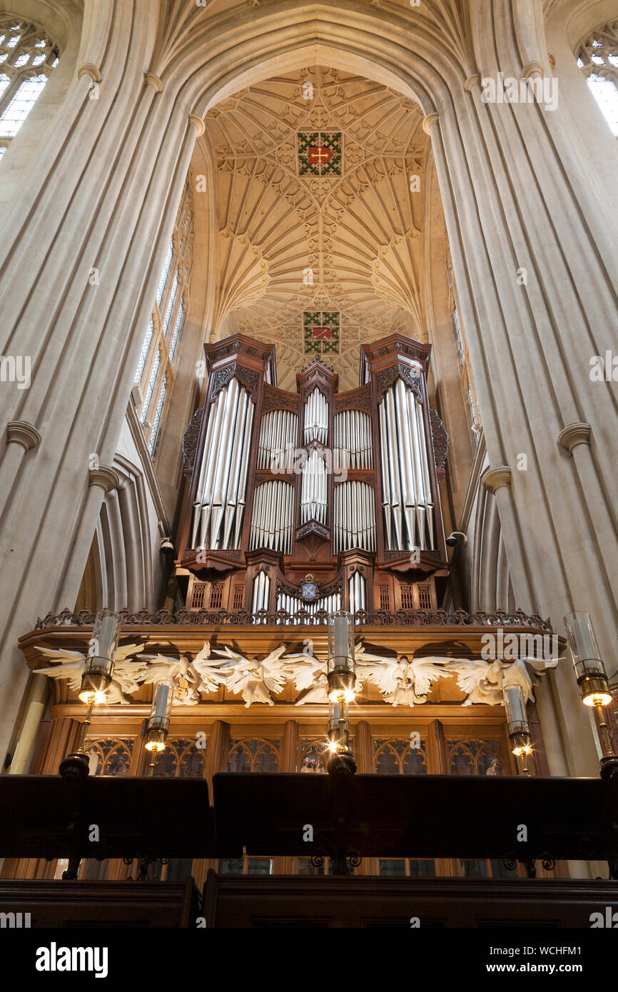 Organ Pipes in the North Transept of Bath Abbey in Bath, England Stock Photo