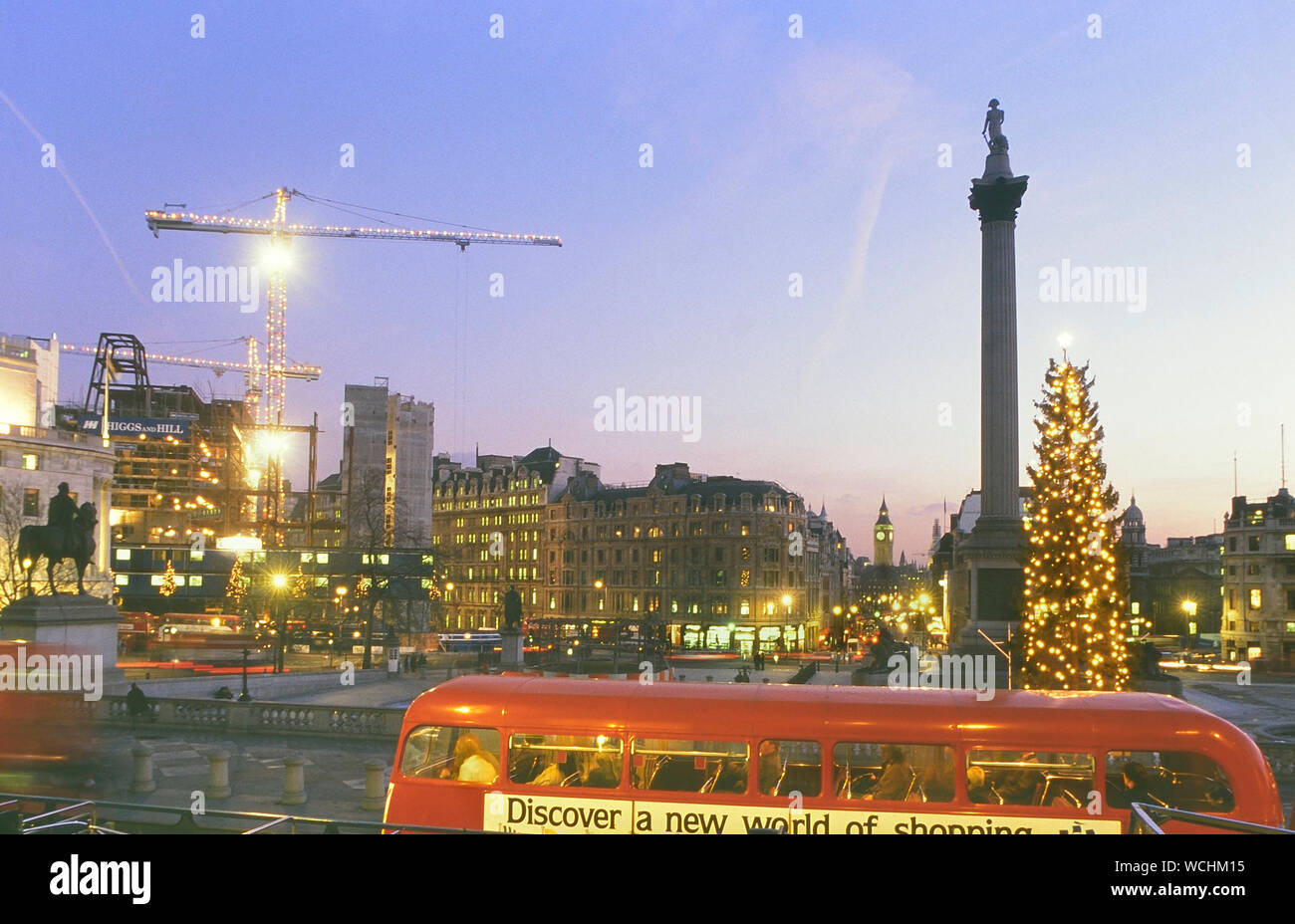 Trafalgar Square at Christmas. London. UK. Circa 1980's Stock Photo