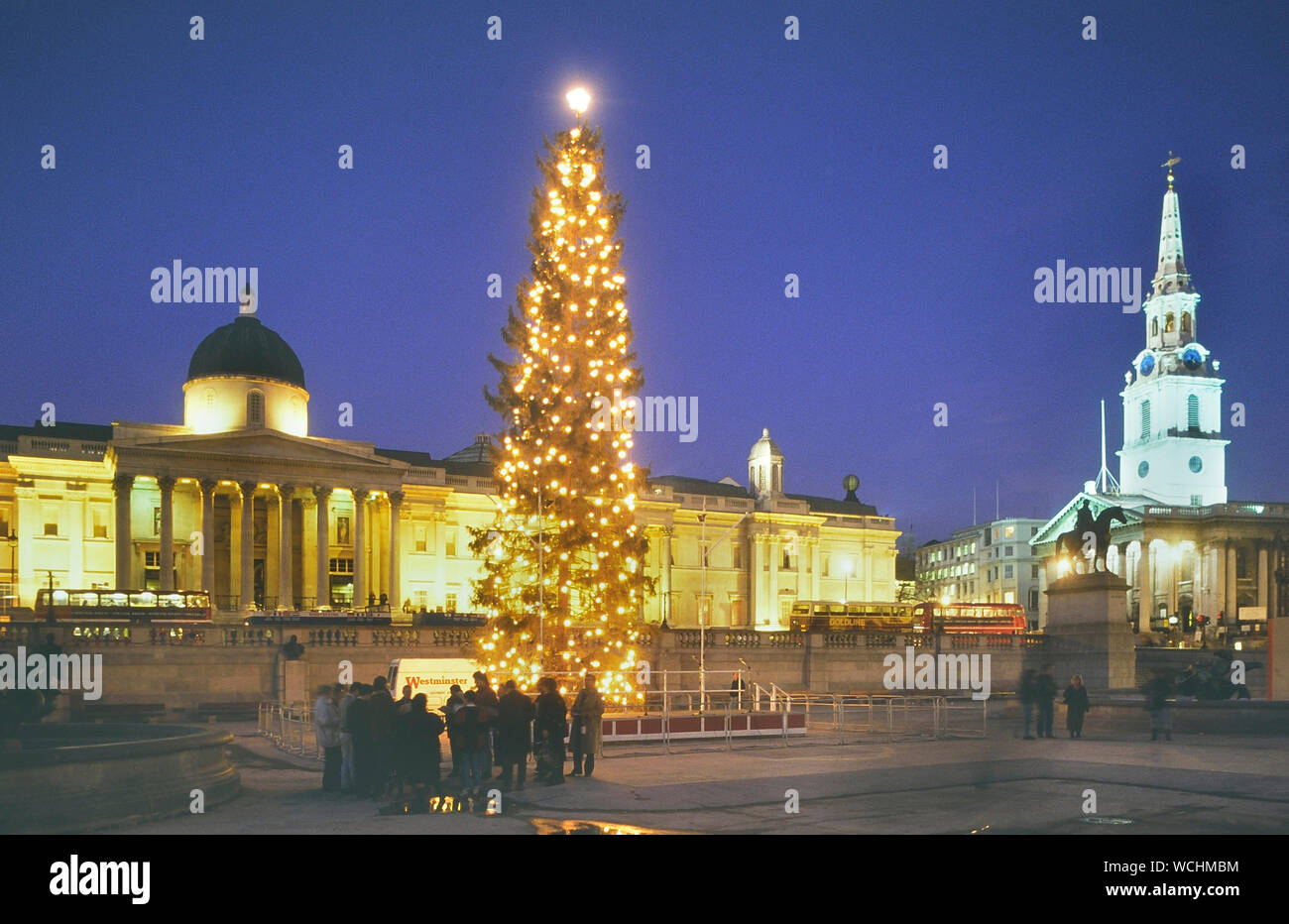 Christmas lights, Trafalgar Square, London, England, UK. Circa 1980's Stock Photo