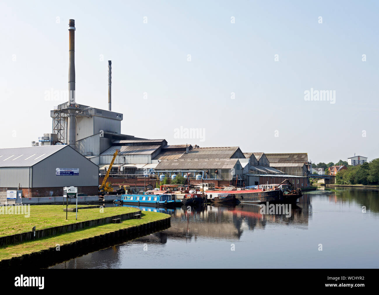 Narrowboats moored on the Aire & Calder Navigation in Knottingley, West Yorkshire, England UK Stock Photo