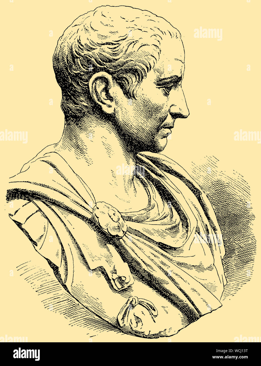 Julius Caesar. Bust on the Capitol in Rome, ,  (literary history book, 1895) Stock Photo