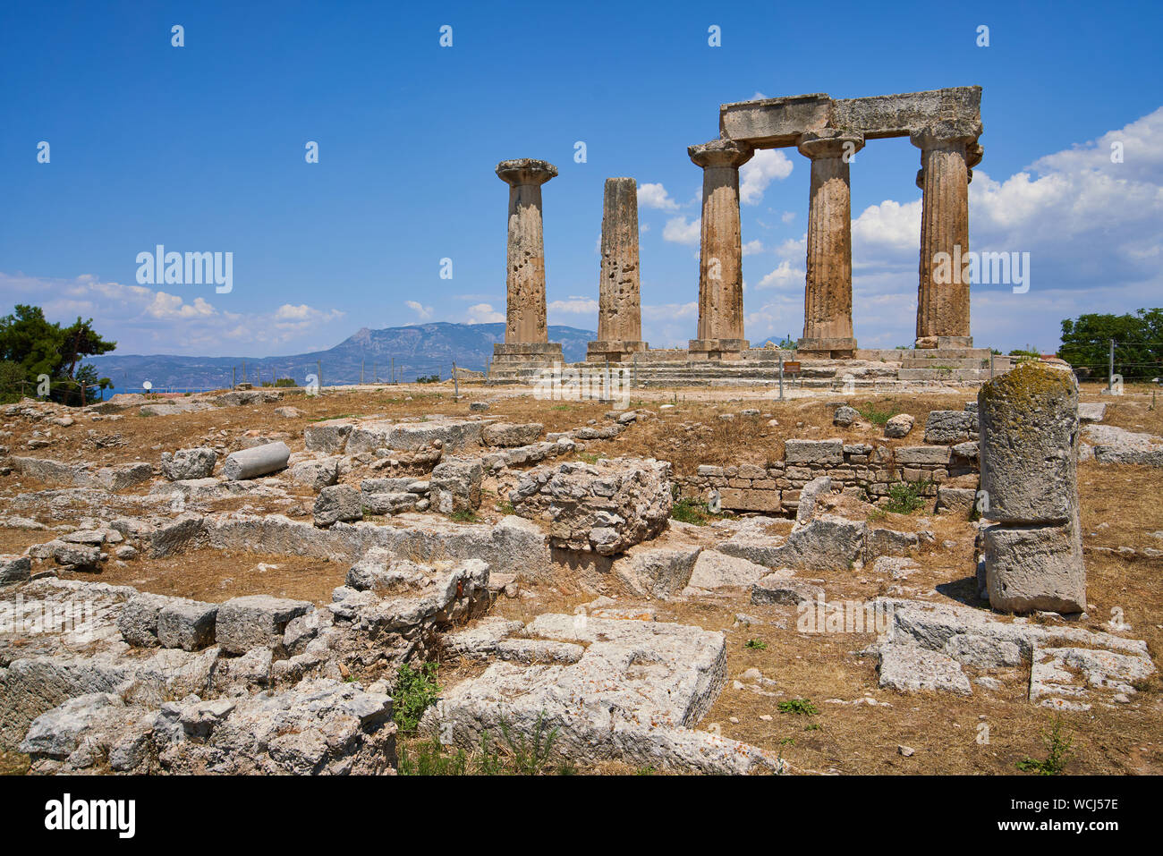 The Ruins Of The Th Century Doric Temple Of Apollo In Ancient Corinth In Greece Stock Photo Alamy