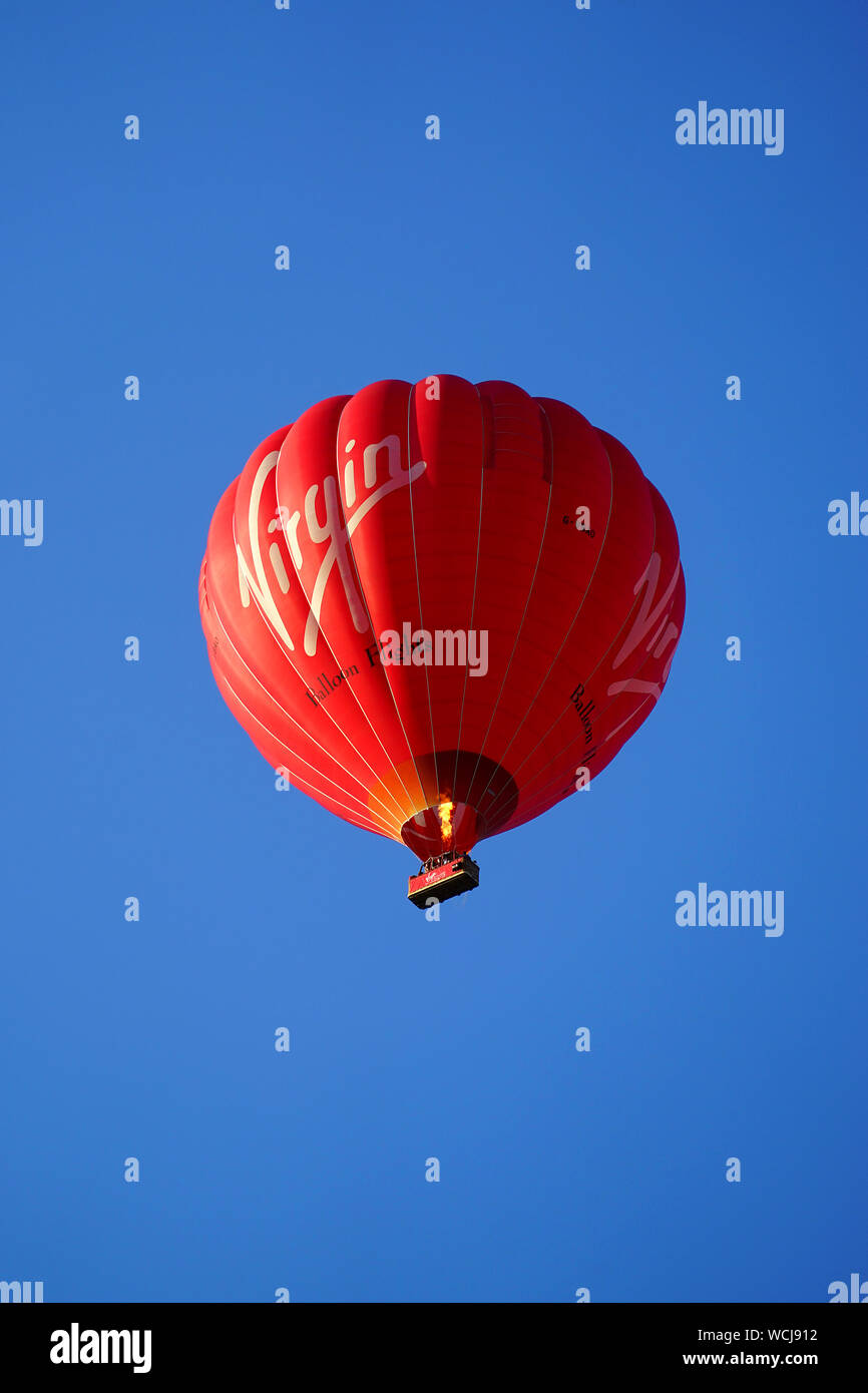 The Virgin hot air balloon overhead Stock Photo Alamy