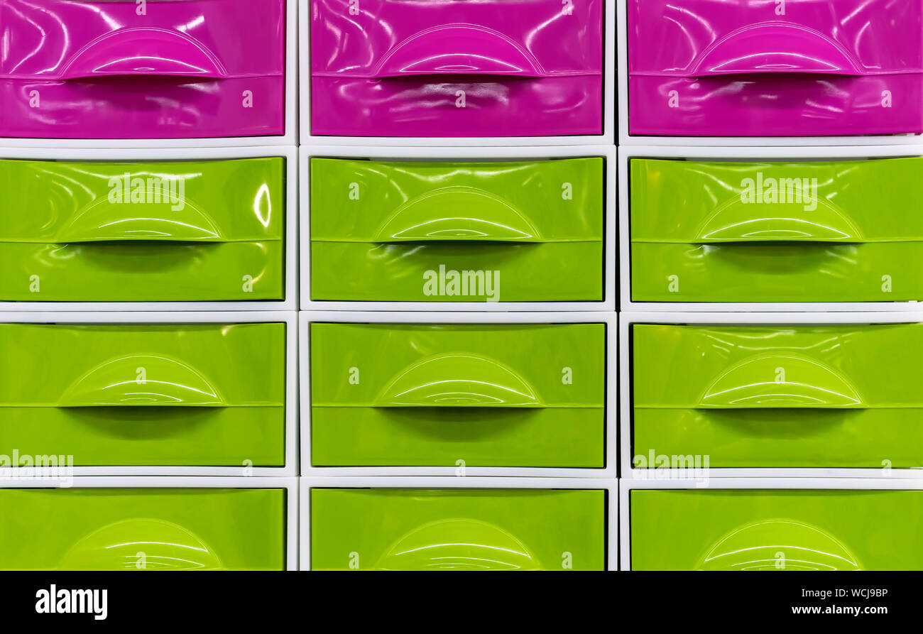 Bright plastic boxes for storing household items Stock Photo Alamy