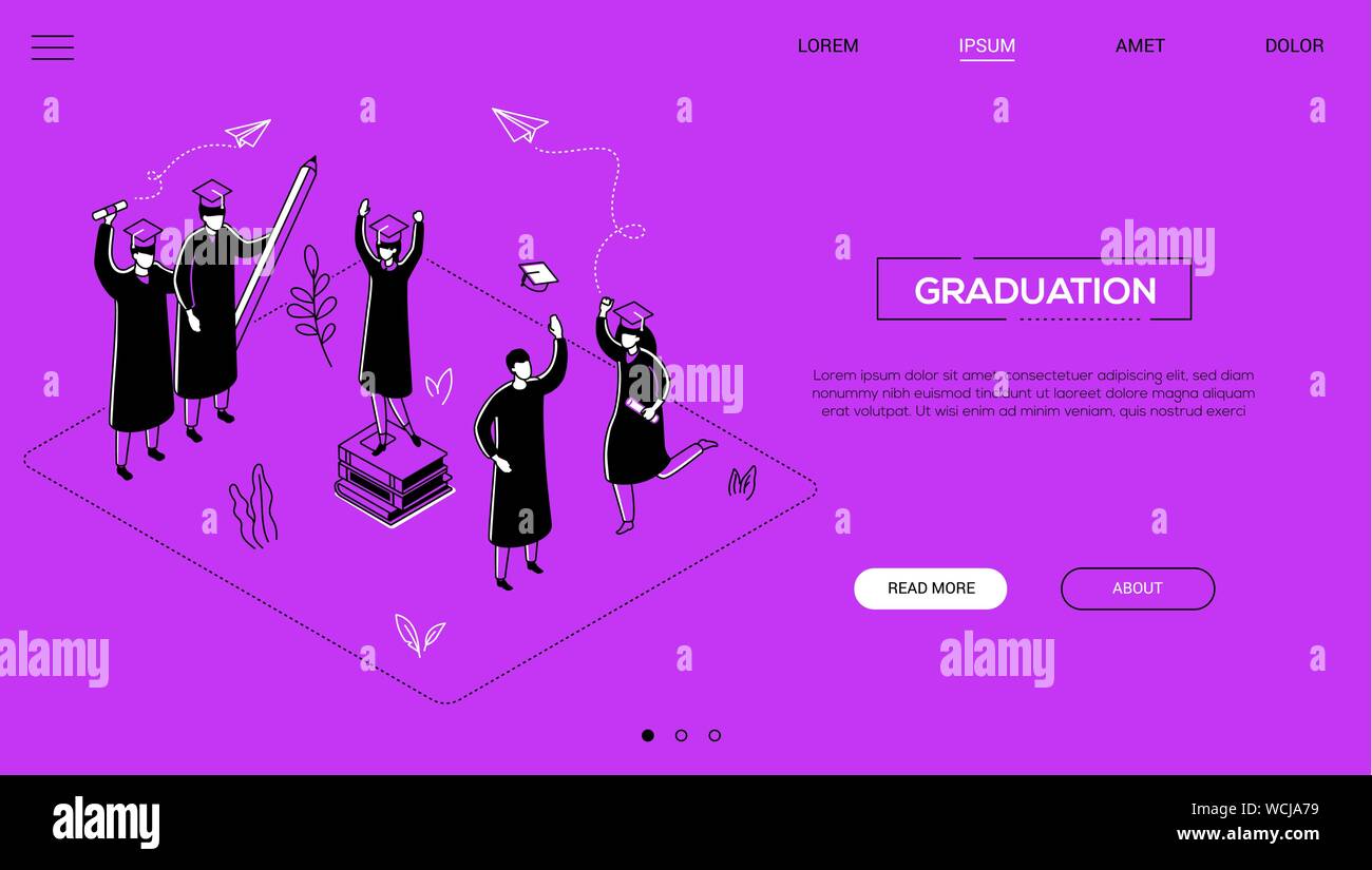 Graduation concept - line design style isometric web banner Stock ...